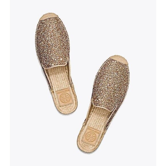 $228 Tory BurchMax Gold Glitter Espadrille Slide Sz 9 M